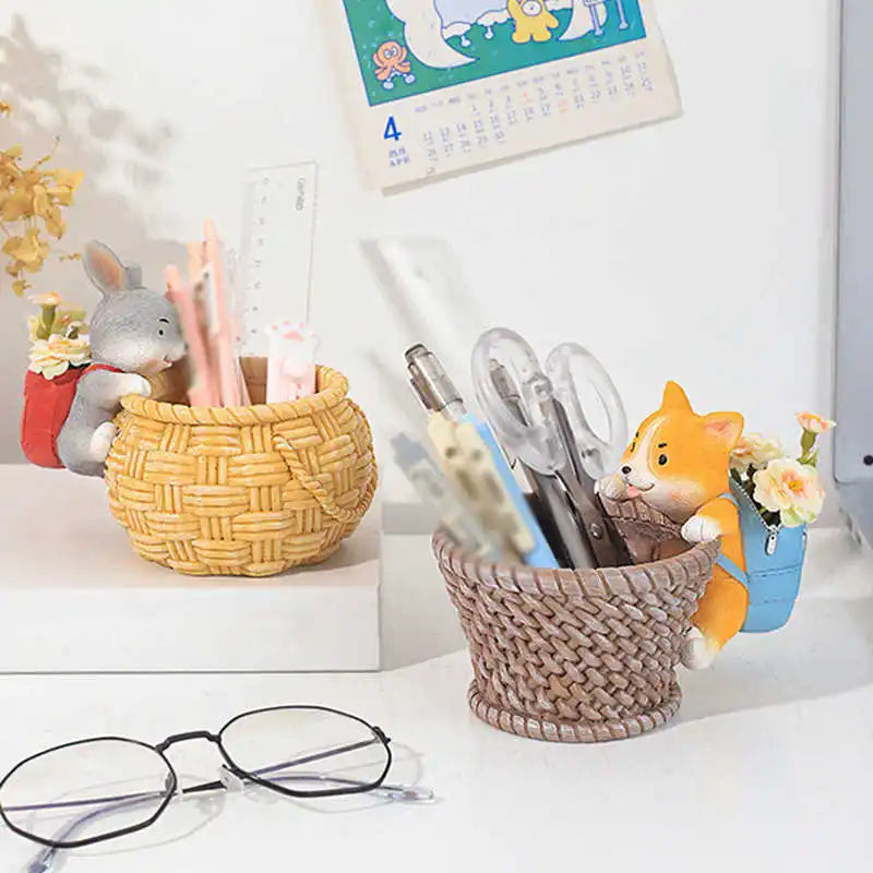 Rustikaler Blumentopf mit Corgi- und Kaninchen-Design für Sukkulenten und Pflanzen-3