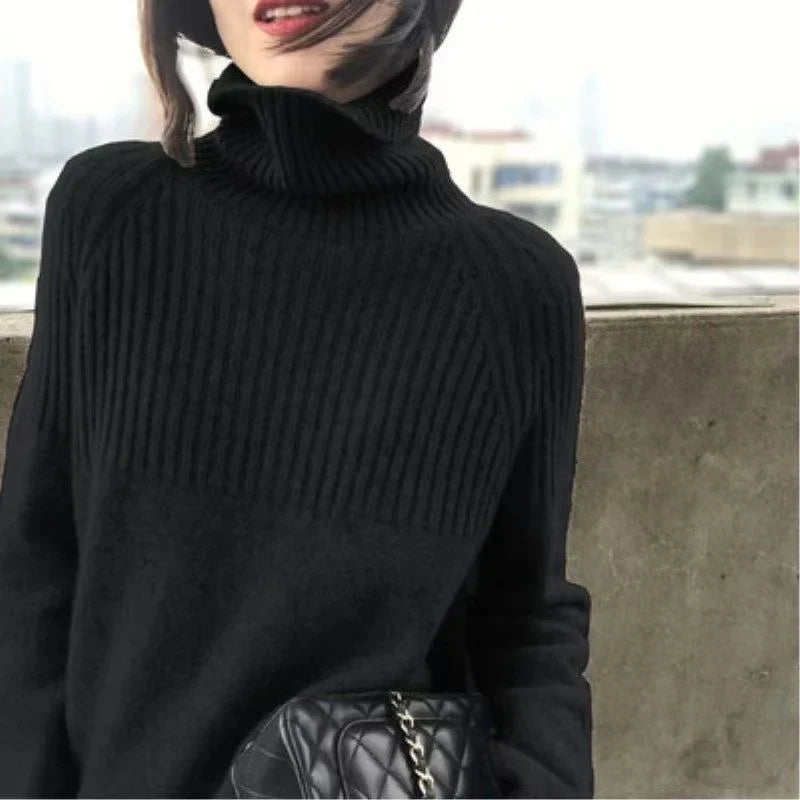 Damen Winterpullover mit Rollkragen und Rippenmuster