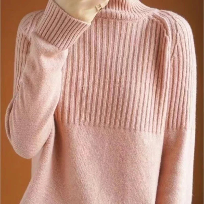 Damen Winterpullover mit Rollkragen und Rippenmuster