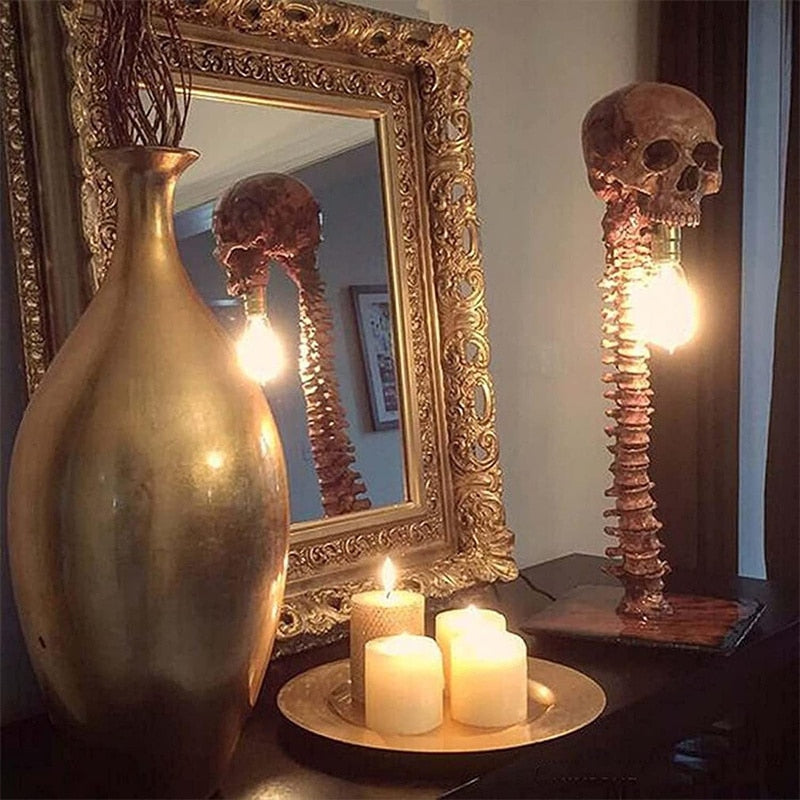 Horror Totenkopf mit Wirbelsäule Lampe-2
