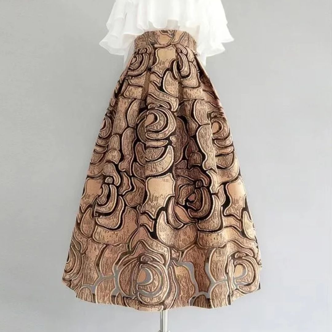 Damenrock mit hohem Bund, A-Linien-Schnitt und Jacquardstoff im Retro-Stil