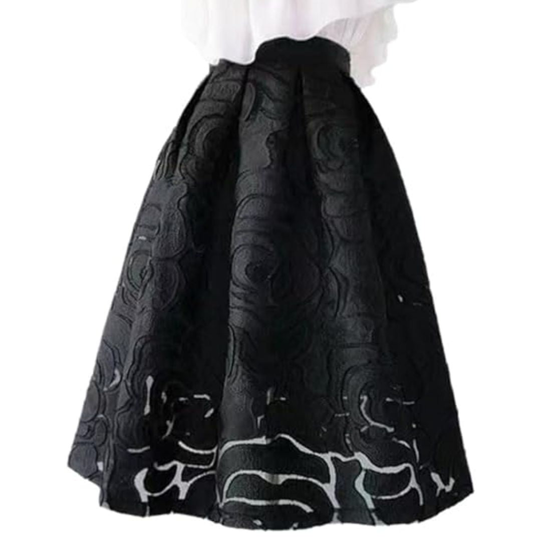 Damenrock mit hohem Bund, A-Linien-Schnitt und Jacquardstoff im Retro-Stil