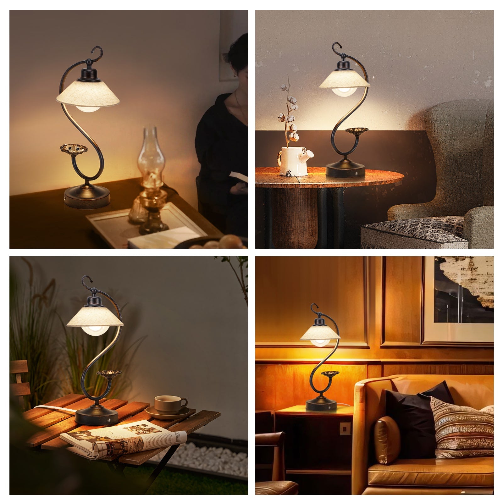 Vintage Dimmbare Tischlampe mit USB-Ladeanschluss und Floralen Akzenten-2