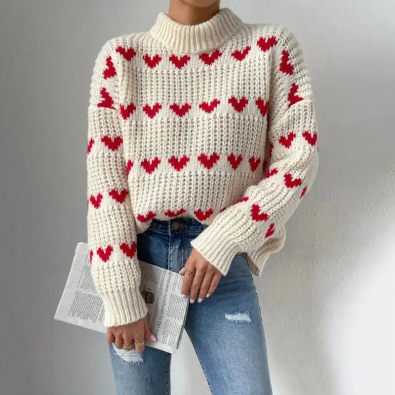 Verspielter Strickpullover mit Herzmuster Für Damen 0