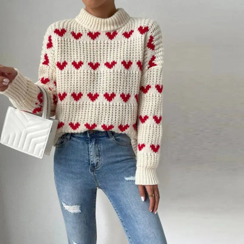 Verspielter Strickpullover mit Herzmuster Für Damen 1