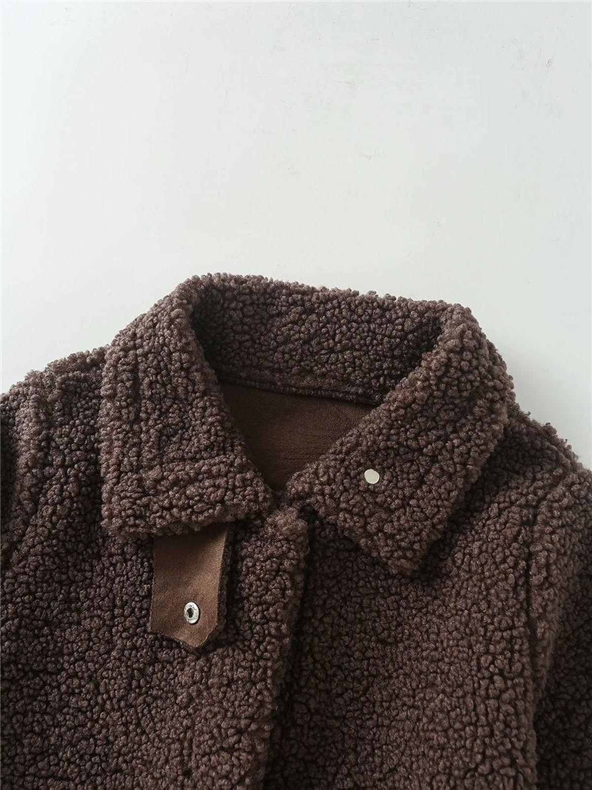 Damen Teddyjacke mit Kragen und aufgesetzten Taschen