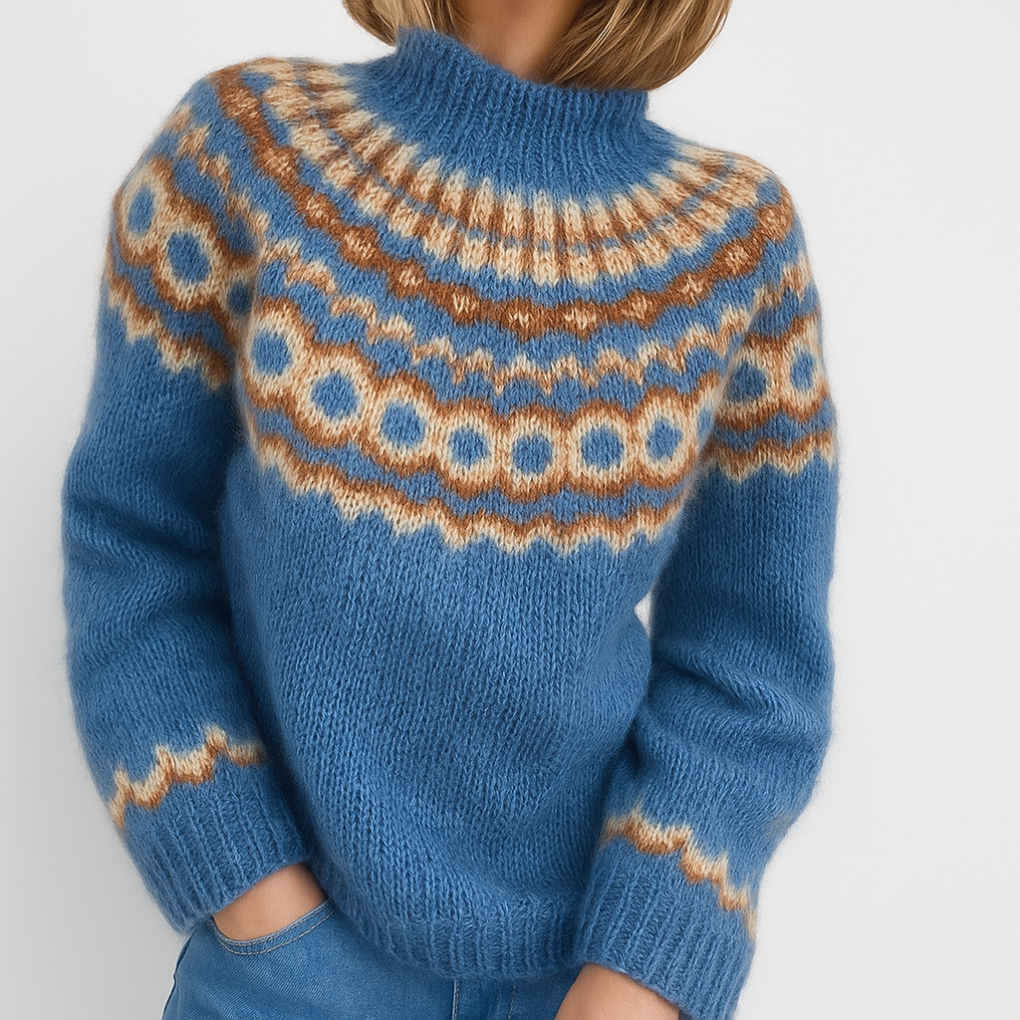 Damenpullover mit Retro-Muster und klassischer Silhouette für Winter