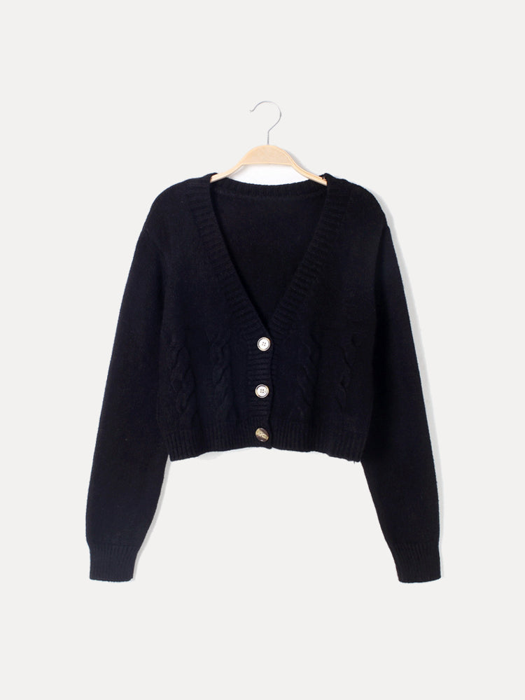 Damen Strickjacke mit V-Ausschnitt und verkürzter Länge
