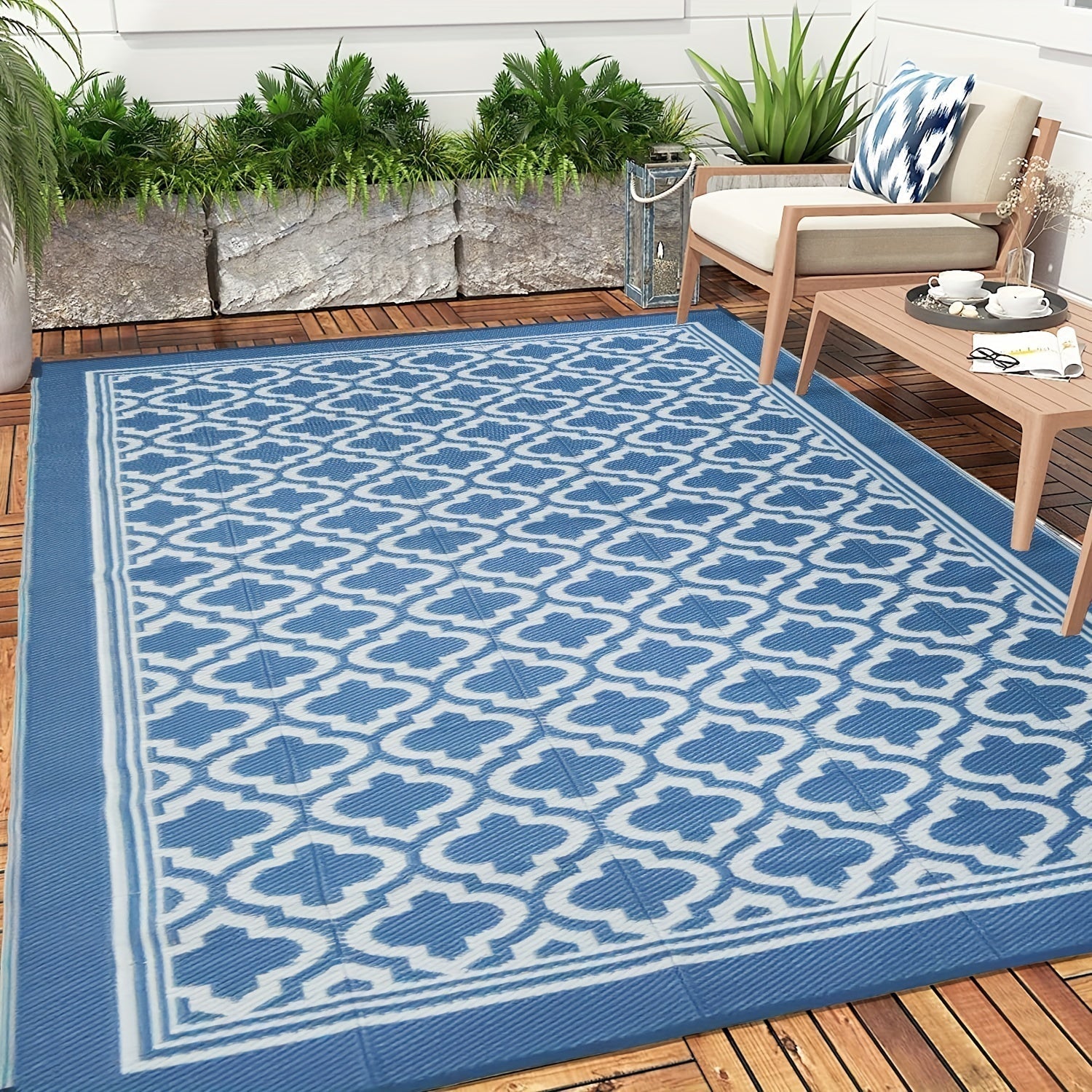 Wasserfester Outdoor Teppich Rund im Boho-Stil für Balkon und Terrasse 5