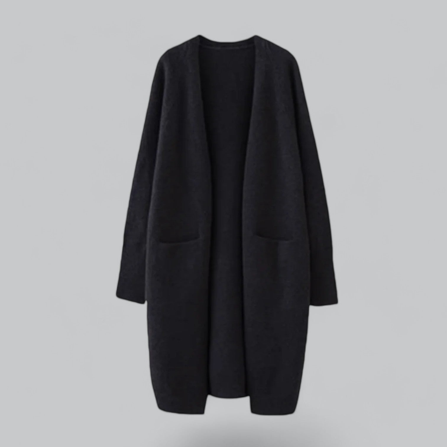 Lange offene Damen Strickjacke mit Taschen