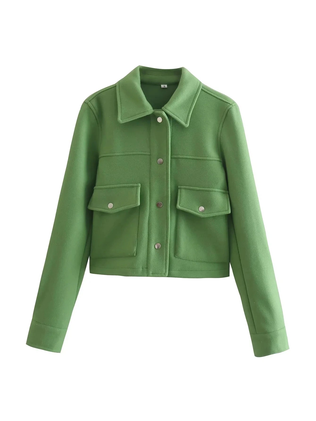 Kurze Damenjacke mit Kragen und Pattentaschen