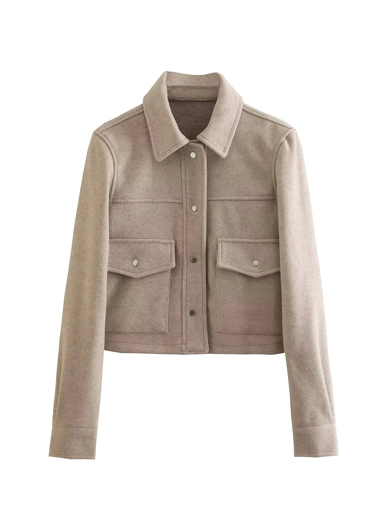 Kurze Damenjacke mit Kragen und Pattentaschen