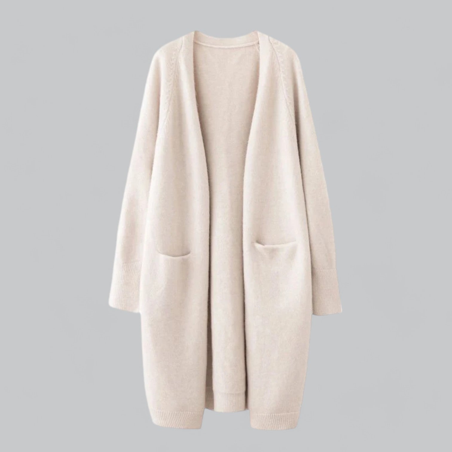 Lange offene Damen Strickjacke mit Taschen