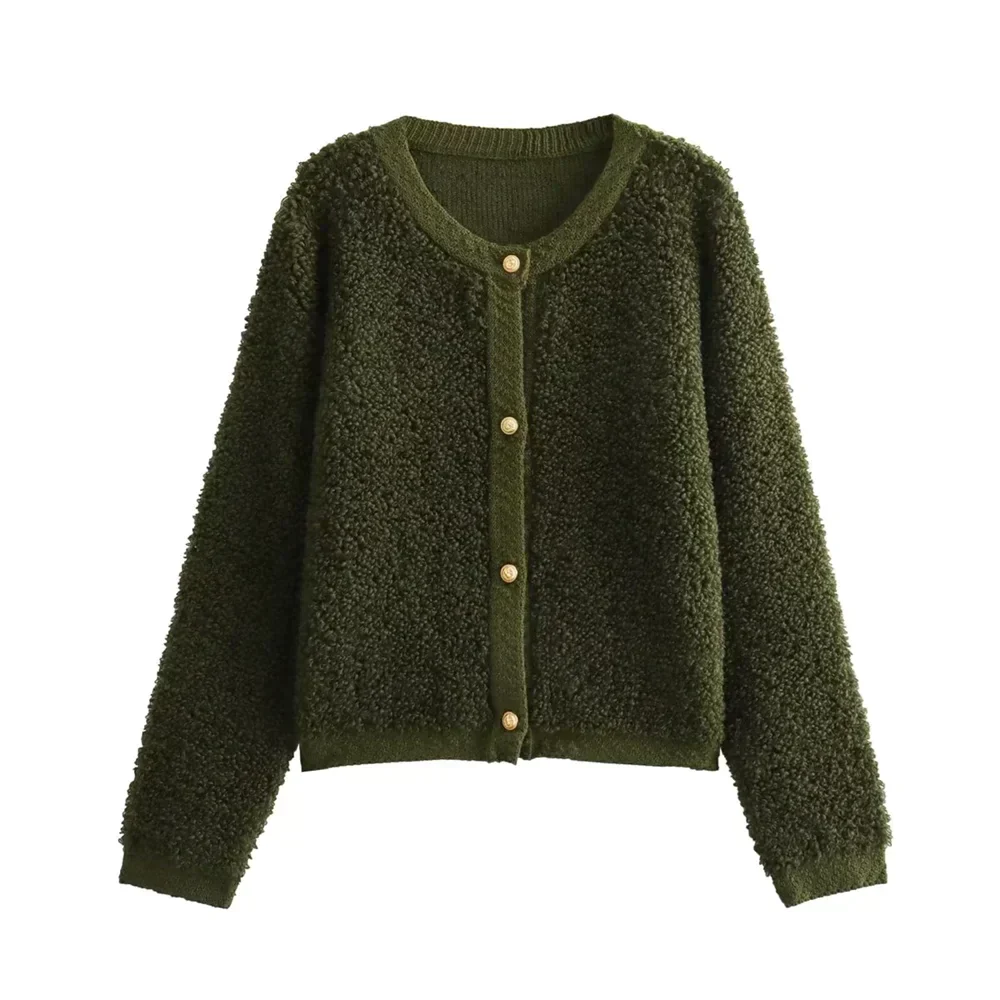 Damen Strickjacke mit Knopfleiste und Rundhalsausschnitt