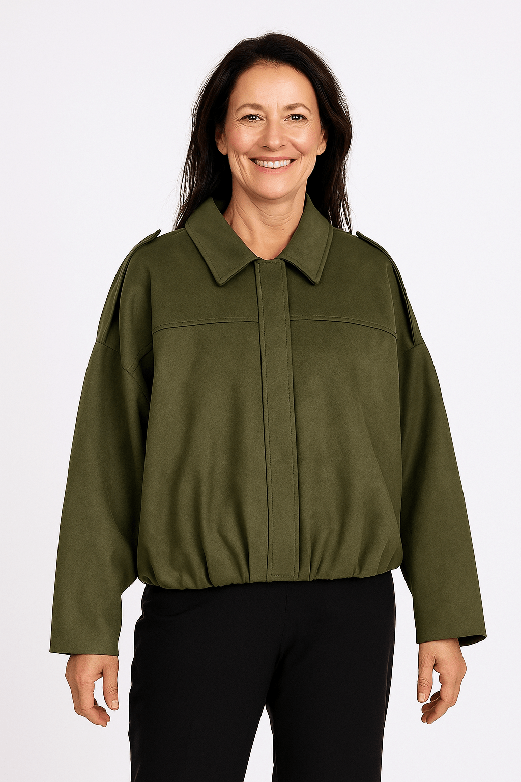 Damen Kurzjacke mit Ballonärmeln und Kragen